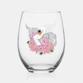 Verre À Vin Sans Pied Fleurs roses cygnes blanches (Verso)