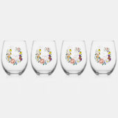 Verre À Vin Sans Pied Fleurs sauvages Champignons bleus (Recto)