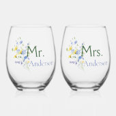 Verre À Vin Sans Pied Fleurs sauvages d'aquarelle M. et Mme. (Recto)