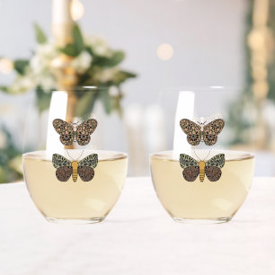Verre À Vin Sans Pied Fleurs sauvages de papillon de nuit bohème moderne