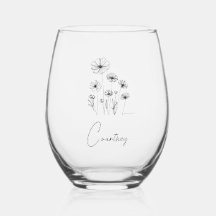 Verre À Vin Sans Pied Fleurs sucrées avec nom personnalisé