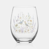 Verre À Vin Sans Pied Floral Bird Personalized Best Mom Ever Script Mono (Verso)