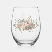 Verre À Vin Sans Pied Floral Bird Personalized Best Mom Ever Script Mono (Verso)