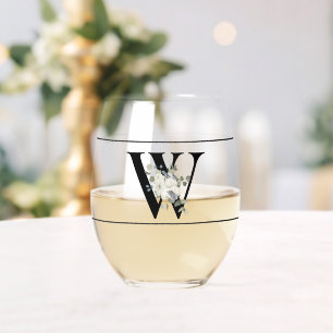 Verre À Vin Sans Pied Floral blanc classique décoratif initial W