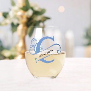 Verre À Vin Sans Pied Floral Monogramme Lettre C Ajouter Nom Changer de