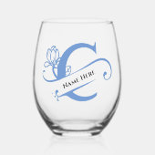 Verre À Vin Sans Pied Floral Monogramme Lettre C Ajouter Nom Changer de (Recto)