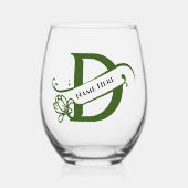 Verre À Vin Sans Pied Floral Monogramme Lettre D Ajouter Nom Changer de  (Recto)