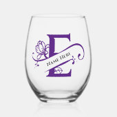 Verre À Vin Sans Pied Floral Monogramme Lettre E Ajouter Nom Changer de  (Recto)