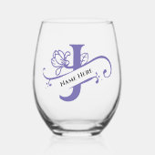 Verre À Vin Sans Pied Floral Monogramme Lettre J Ajouter Nom Changer de (Recto)