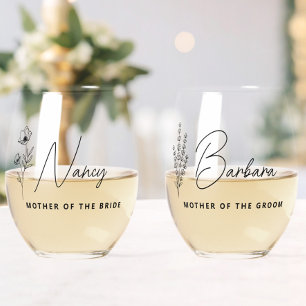 Verre À Vin Sans Pied Floral Personnalisé Mère de la mariée