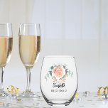 Verre À Vin Sans Pied Floraux d'or rose de Bridesmaid<br><div class="desc">Arrière - plan transparent. Personnalisez et ajoutez-y votre servante. Texte noir. Décoré de rose doré rose de couleur de l'eau,  de verdure d'eucalyptus et de sprigs dorés.</div>