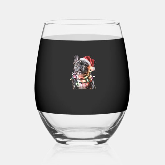 Verre À Vin Sans Pied French Bulldog in Santa Hat Wrapped in Christmas L (Recto)