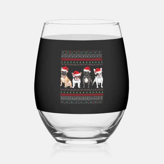 Verre À Vin Sans Pied French Bulldog Ugly Christmas Sweater Essential T- (Recto)
