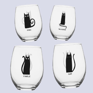 Verre À Vin Sans Pied Fun Chat Personnalisé Unique