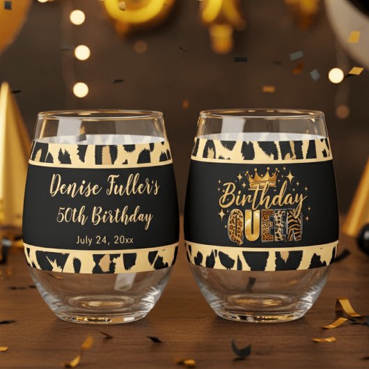 Verre À Vin Sans Pied Fun Leopard Birthday Queen Fifty Birthday