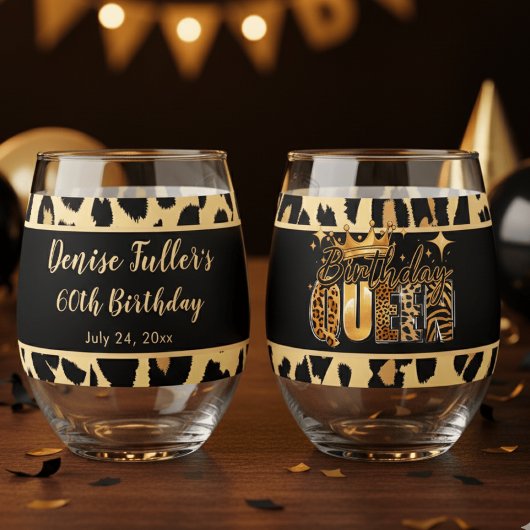 Verre À Vin Sans Pied Fun Leopard Birthday Queen Sixty Birthday