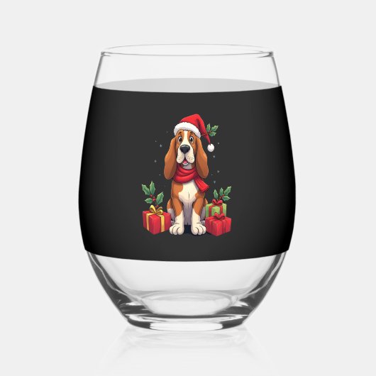 Verre À Vin Sans Pied Funny Basset Hound Dog Christmas Outfits Santa Hat (Recto)