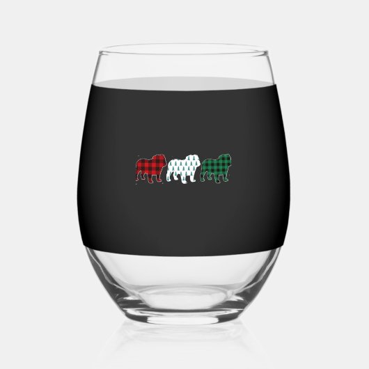 Verre À Vin Sans Pied Funny English Bulldog Red Plaid Christmas Dog Love (Recto)