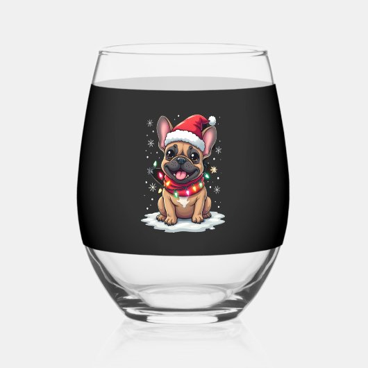 Verre À Vin Sans Pied Funny French Bulldogs Christmas Santa Hat Lights S (Recto)