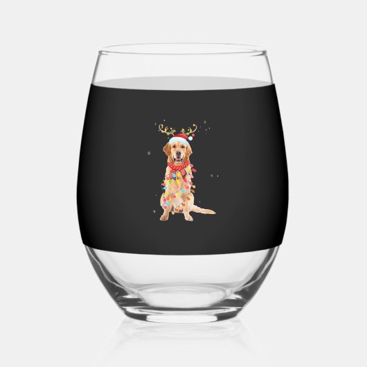 Verre À Vin Sans Pied Funny Golden Retriever Christmas Tree Santa Reinde (Recto)