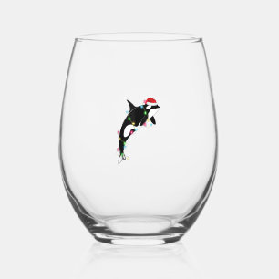 Verre À Vin Sans Pied Funny Orca Tueur Baleine Santa Chapeau Mer de Noël