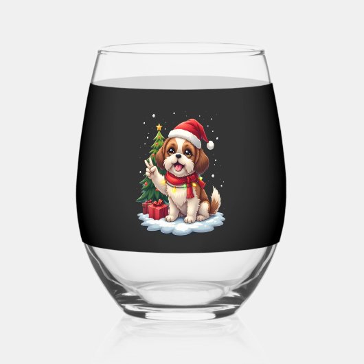 Verre À Vin Sans Pied Funny Peace Hand Shih Tzu Christmas Lights Womens (Recto)