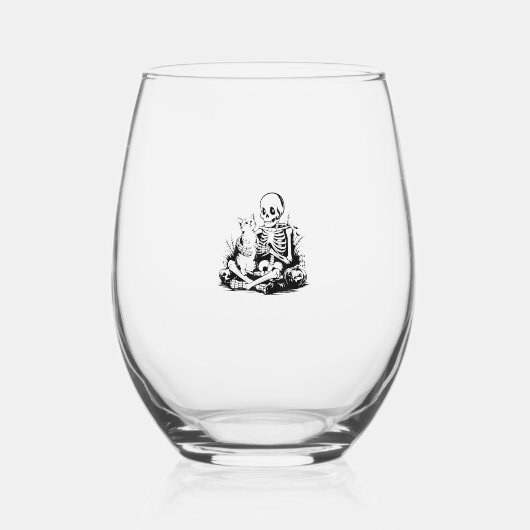 Verre À Vin Sans Pied Funny Skeleton Cat Skull Kitty Cute Cat Goth Hallo (Recto)