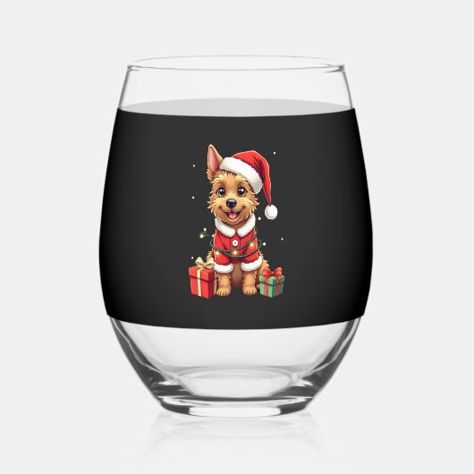 Verre À Vin Sans Pied Funny Xmas Lighting Santa Border Terrier Dog Chris (Recto)