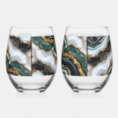 Verre À Vin Sans Pied Géode Vert Noir Or Blanc (Gauche)