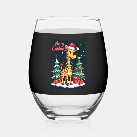 Verre À Vin Sans Pied Giraffe Merry Christmas Tree Lighting Santa Giraff (Recto)