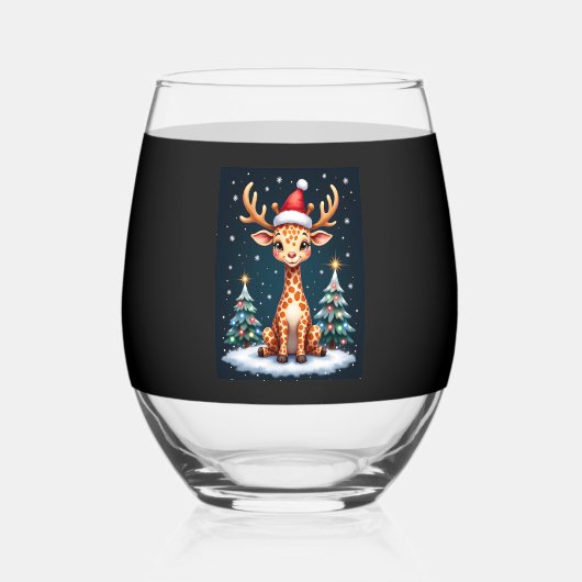 Verre À Vin Sans Pied Giraffe Reindeer Hat Santa Christmas Tree Funny Xm (Recto)