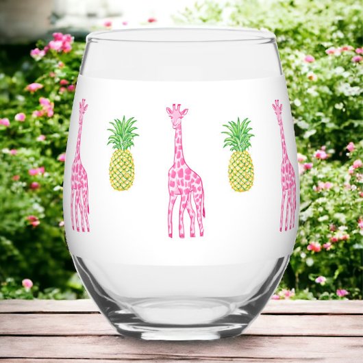Verre À Vin Sans Pied Giraffes roses Preppy Ananas Classique