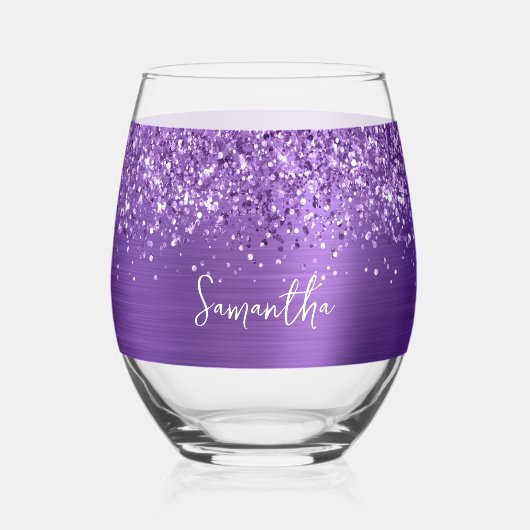 Verre À Vin Sans Pied Glittery Amethyst Glam Name (Recto)
