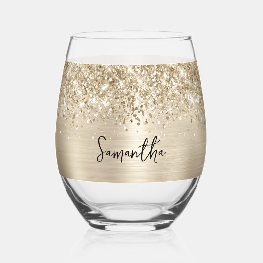 Verre À Vin Sans Pied Glittery Pale Gold Glam Name (Recto)