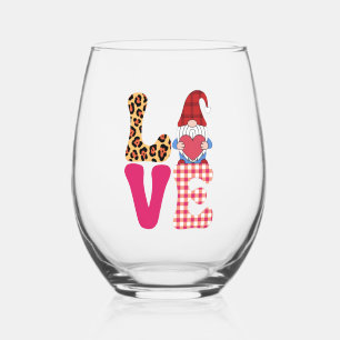 Verre À Vin Sans Pied Gnome de l'amour Saint-Valentin Rouge Plaid Buffal