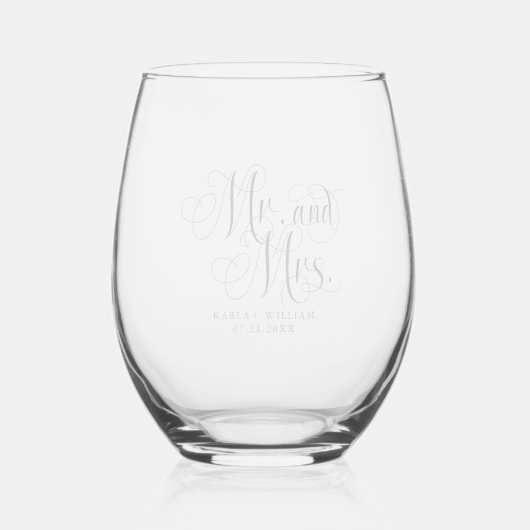 Verre À Vin Sans Pied Gold Mr et Mme Elegant Script Typographie (Recto)