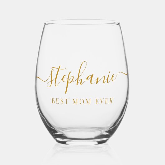 Verre À Vin Sans Pied Gold Script Best Maman jamais Script Monogramme (Recto)