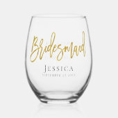 Verre À Vin Sans Pied Gold Script Nom Date Merci Bridesmaid Cadeau (Recto)