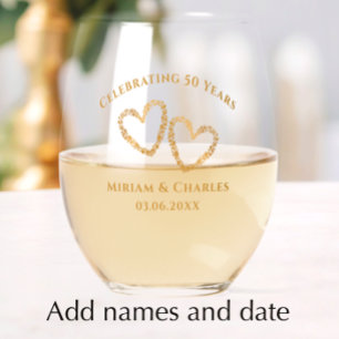 Verre À Vin Sans Pied Golden 50th Mariage Anniversaire Coeur personnalis
