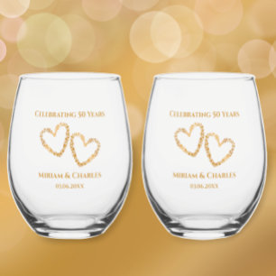 Verre À Vin Sans Pied Golden 50th Mariage Anniversaire Coeur personnalis