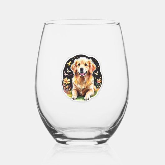 Verre À Vin Sans Pied Golden Retriever (Recto)
