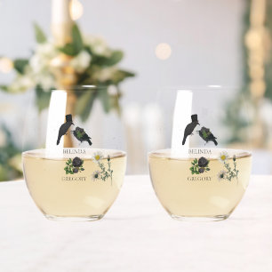 Verre À Vin Sans Pied Gothique Halloween noir Rose Corbeaux Mariage