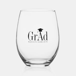 Verre À Vin Sans Pied Grad Black Typographie Casquette de graduation