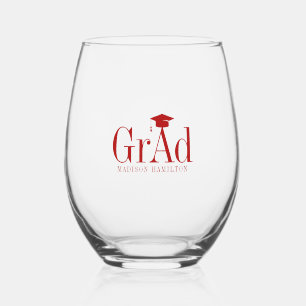 Verre À Vin Sans Pied Grad : Typographie rouge Nom Graduation Casquette 
