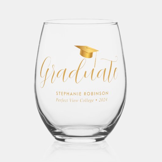 Verre À Vin Sans Pied Graduation élégante de script Gold (Recto)