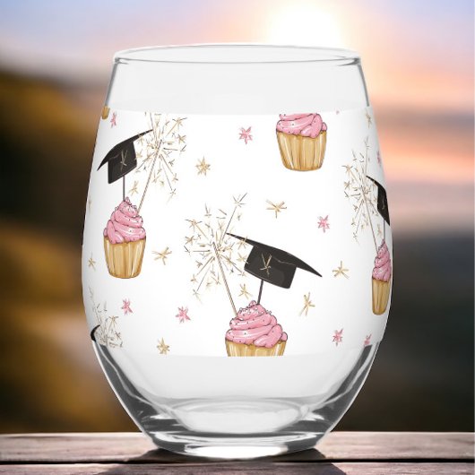 Verre À Vin Sans Pied Graduation Pink Cupcake Graduation Cap Sparkler