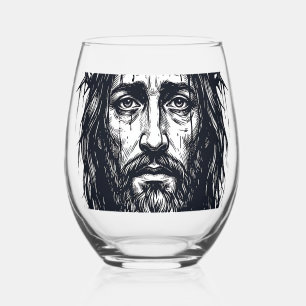 Verre À Vin Sans Pied Gravure vintage Couronne d'épines Portrait sacré