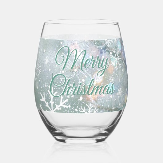 Verre À Vin Sans Pied Green Merry Christmas Snowflakes (Recto)