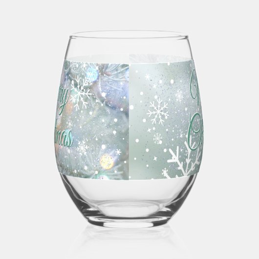 Verre À Vin Sans Pied Green Merry Christmas Snowflakes (Droite)