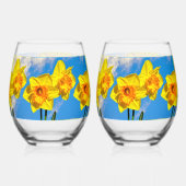Verre À Vin Sans Pied Groupe de Daffodils Médaille d'or Fleurs (Verso)